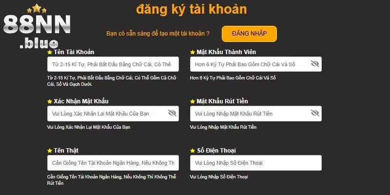 Cung cấp thông tin đăng ký 88NN theo yêu cầu  