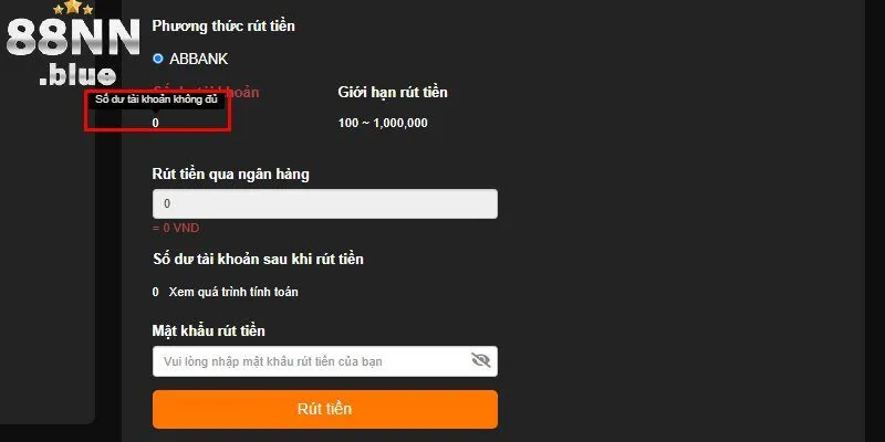 Lý do làm giao dịch rút tiền 88NN thất bại